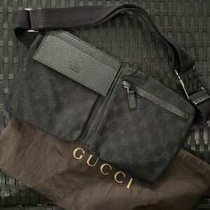 Gucci Black Monogram GG Belt Bag Fanny Pack Waist Pouch 23566 002125